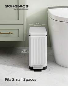 Bathroom Trash Can, 2.6-Gallon (10 L) Trash Bin With Lid, Slim For Small Spaces, Stainless Steel Garbage Can, Soft Close, White - 黑與白 - 查看 2