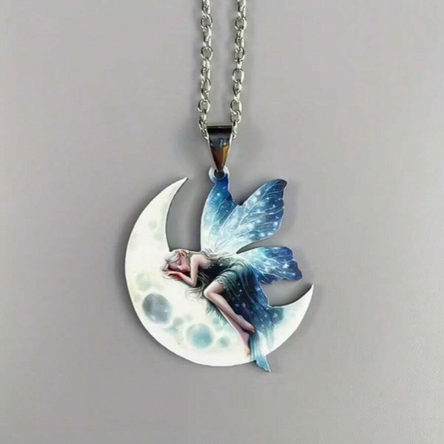 1 Peça Elegante Colar Pingente de Princesa Fada da Lua 2D Plana, Pingente Encanto de Princesa Fada da Lua Acrílica, Colar de Jóias Foto de Fada Duende, Melhor Amor dos Pais, Presente Ideal para Neta/Filha, Presente de Halloween, Presente de Aniversário
