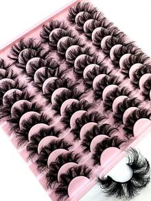 HBZGTLAD 20 Pairs Soft Mink Eyelashes 3D Curl Winged End Eye Elongated Fake Lashes Thick Handmade Natural False Eyelash Messy Cross Lash Wholesale - 濃密款 - 查看 5