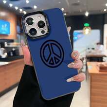 Símbolo de la paz sobre fondo azul. Esta elegante funda es compatible con los modelos  17, 16, 15, 14 Pro Max, 13, 12, 11, XR y XS Plus. Fabricada en silicona TPU y PBT, ofrece protección contra golpes y caídas, además de una sensación superior. Es un regalo ideal para familiares, amigos y seres queridos, y la elección perfecta. - Negro - Ver 2