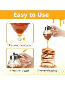 1 pieza Dispensador de miel - Dispensador de bebidas, Dispensador de jarabe de arce sin goteo, Olla de miel, Olla de miel con almacenamiento, Capacidad de 8 onzas, Estilo aleatorio - Multicolor - Ver 3