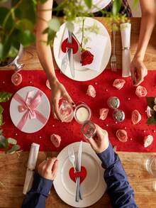 12/6pcs Valentine's Day Heart-Shaped Cutlery Storage Bag, Felt Heart-Shaped Date Party Cutlery Set, Red Felt Heart-Shaped Cutlery Set, Valentine's Day Table Decoration, Cutlery Bag, Cutlery Set, Romantic And Simple Forest-Themed Valentine's Day Wedding Party Set. Room Decor, Home Decor - Multicolor - View 6