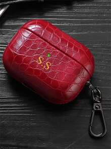 [Customized Version] Personalized Gold Letter Earphone Case, Compatible With AirPods 1/2/3/4 Pro/2 Pro 3, Made Of Luxurious Faux Leather Crocodile-Patterned TPU Material, With Keychain.