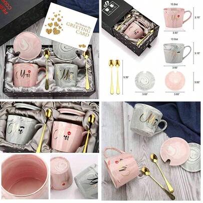 Juego de tazas de caf Mr Mrs para pareja  juego de tazas de cermica para novia y novio, regalo a juego para cumpleaos, aniversario, boda, compromiso, da de San Valentn, novia, esposa