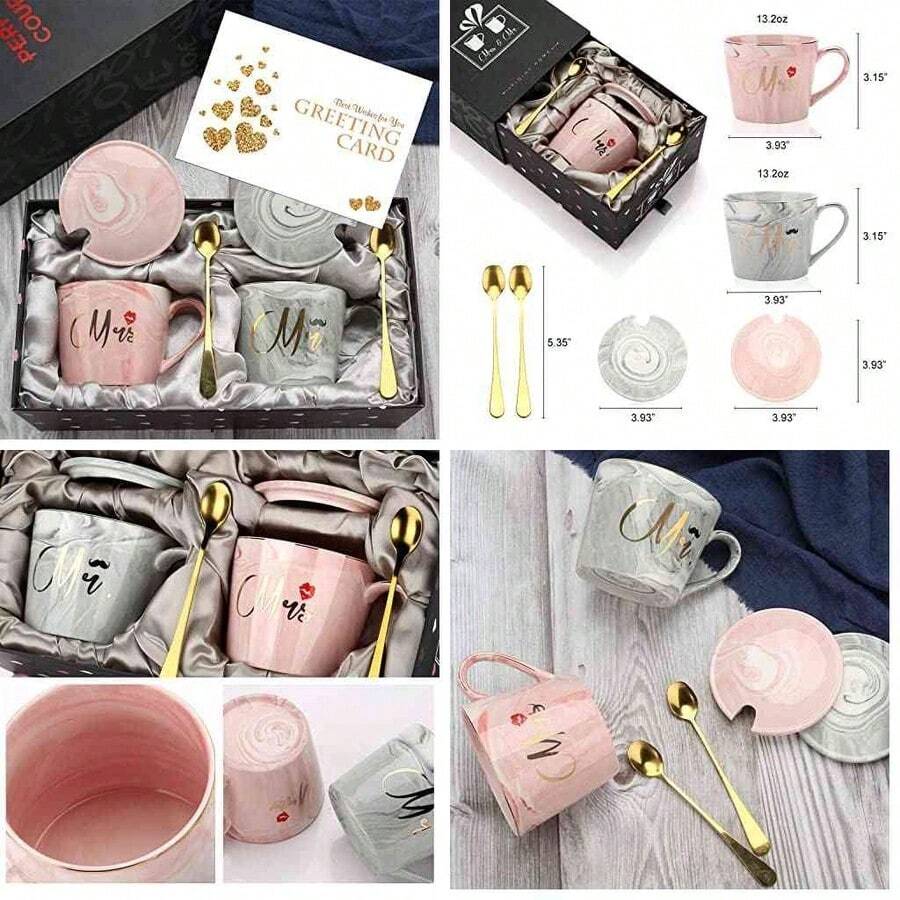 Juego de tazas de caf Mr Mrs para pareja  juego de tazas de cermica para novia y novio, regalo a juego para cumpleaos, aniversario, boda, compromiso, da de San Valentn, novia, esposa