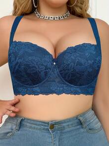 mimilemon Plus Size Women's Blue Bra With Underwire, Seamless Enhancing Design, Minimalist & Breathable - Blue - View 6