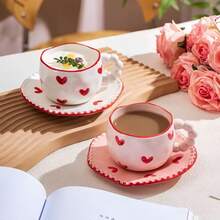 Ceramic Coffee Cup & Saucer Set, Espresso, Tea, Latte, High-Quality Ceramic, Elegant Ceramic, One Cup Of Coffee, Suitable For Middle Eastern Ramadan, Festivals, Family Gatherings, Back To School Season - Pearl Handle Cup and Saucer - View 6