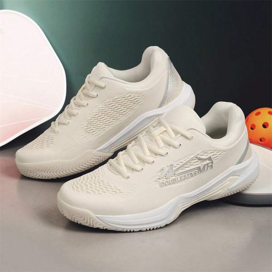 男士网球鞋，强力包裹鞋面，防滑外底，透气网面，专业比赛及训练网球鞋 - 米色 - 查看 1