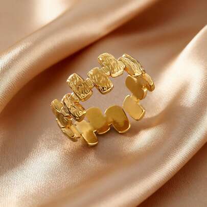 1 pieza Anillo abierto ajustable de acero inoxidable - Diseño geométrico asimétrico minimalista moderno, con curva/línea/ángulo asimétrico, para mujer, para uso diario, boda, aniversario - y versátil