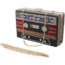 Women Retro Radio Tape-Shape Rhinestone Clutch Purse Vintage Crystal Evening Handbag Party Cocktail Shoulder Bag - 紅色 - 查看 3