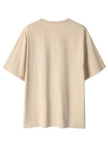 GRDR 1件男士夏季冰丝棉T恤，英文图案印花，宽松百搭 - 杏色 - 查看 2