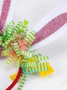 1个亮粉色兔耳朵发箍，带绿色金属丝和可爱吊坠，节日复活节派对服装发饰，女士拍照道具 - 彩色 - 查看 2