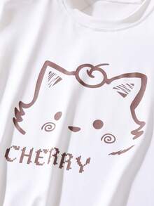 Girls' Summer Printed T-Shirt And Plaid Pants 2 Pieces Casual Set - Black - View 9