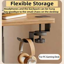 360°旋转重型桌面夹式耳机支架 - 可调节高度游戏耳机支架，节省空间的背包/手提包/衣架，多功能游戏桌面收纳架（游戏玩家/办公礼物） - 彩色 - 查看 3