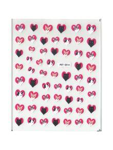 1片可爱猫咪浮雕美甲贴纸，自粘亮面美甲装饰，红色爱心图案，卡通主题，不对称形状，适合女性一次性DIY美甲沙龙用品美甲贴纸 - 彩色 - 查看 6