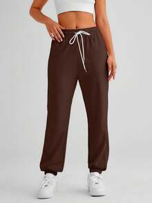 Women's Cinch Bottom Sweatpants - Athletic Joggers Lounge Pants With Pockets - Brown - View 4