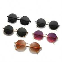 Retro Round Unisex Glasses, Gold Metal Frame With Gradient Brown Lenses, Fashion Protective Eyewear - N165 - View 2