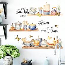 1/4pcs Creative Wall Stickers, Kitchen Shelves & Utensils, Letter & Butterfly Pattern, Removable Waterproof PVC Decals For Kitchen, Dining Room, Living Room Wall Decor - Multicolor - View 6