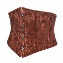 1pc Women's Short Jacquard Waist Cincher, Overbust Corset Bustier For Party And Daily Wear - Coffee Brown - View 3