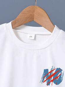 2pcs/Set Boys' Casual Slogan & Graphic Print Short Sleeve T-Shirt And Shorts Set - White - View 3