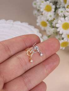 1PC Dangling Nose Stud Heart Clear CZ L-Shaped Nose Pin 20G Golden Color Cute Nostril Piercing Jewelry For Daily Wear, Beach, Vacation & Party - L184 - View 7