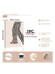 1件黑白条纹裤时尚印花，红色鞋子，时尚线条艺术海报，醒目的红色条纹西装抽象墙画，现代简约插画风格艺术品，送给朋友的理想礼物，卧室艺术画，客厅装饰，办公室装饰，浴室装饰，墙面艺术，墙面装饰，家居装饰，房间装饰，帆布墙画，海报，带框墙画，可选画框 - 彩色 - 查看 7