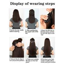 Clip In Hair Extensions V-Shaped Omber 22 Inch Long Straight Hair Heat Resistant Fiber Synthetic Hairpiece For Women Girls Party Daily Use