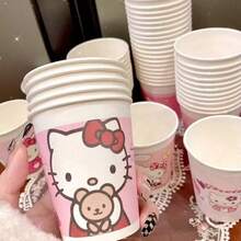 50pcs Hello Kitty Cute Office Paper Cups, Party & Home Use Water Cups, Thickened Cartoon Disposable Paper Cups - Multicolor - View 2