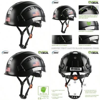 Safety Helmet Hard Hat Adjustable Lightweight Vented ABS Work Helmet 6Point Suspension ANSI Z89.1 Approved Ideal For Industrial Amp Construction