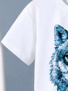 Bộ 2 món gồm áo thun ngắn tay và quần short in hình đầu sói dành cho bé trai, kiểu dáng thường ngày. - trắng - Xem 4