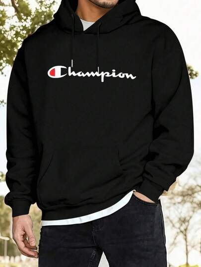 Hombre003 Sudadera con Capucha Masculina Negra El campeón Logo Íconico, Estilo Urbano Trendy, Confort Total, sudadera para hombre, Ideal para la Moda Mexicana con un Toque de Herencia Deportiva y Street S_