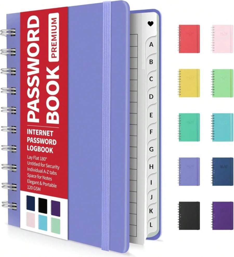 Forvencer Password Book With Individual Alphabetical Tabs, 53"X76" Medium Size Password Notebook, Spiral Password Keeper Book For Senior, Cute Password Manager Logbook For Home Office, Sky Blue - ColorB - View 1