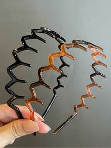 Set Of 2 Women Zig Zag Black Plastic Sharks Tooth Hair Comb Headband Fashion Women Leopard Hairbands Hair Accessories For Daily,Hairband,Hair Hoop Headbands - Multicolor - View 3