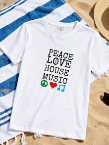 Peace,-Love-And-House-Music-Shirt--DJ-Producer-House-Music-T-Shirt - Trắng 2 - Xem 1