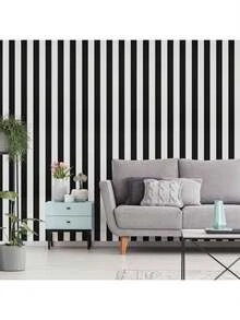 1卷自粘墙纸，黑白条纹图案，撕开即贴，防水可移除，适用于客厅、厨房、卧室、宿舍、家具翻新，秋季美学墙纸 - 黑與白 - 查看 7