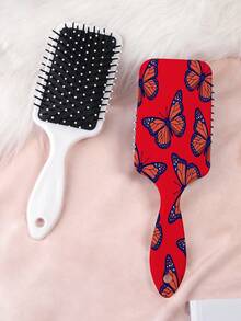 1pc Butterfly Series Cushion Hair Brush, Featuring Delicate Butterfly, Flower, And Daisy Patterns In Chic Artistic Style, Made Of Durable PC+TPU Material For Straight Hair Styling - Multicolor - View 7