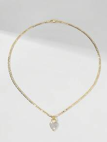 1pc Classic European Style Copper Inlaid Zirconia Heart Pendant Necklace, Limited Edition "Light Of Protection", Suitable As Gift For Christmas, Thanksgiving, Halloween, Mother's Day, Valentine's Day, Friends, Communion, Daily Wear, Prayer - Yellow Gold - View 6