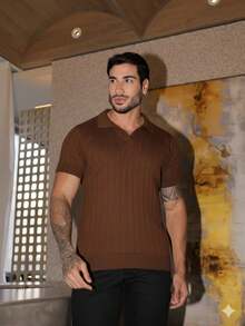 Men's Chic Lightweight Textured Knit Sweater Shirt, High Quality, Perfect For Autumn And Winter, Father's Day. - 鏽棕色 - 查看 5