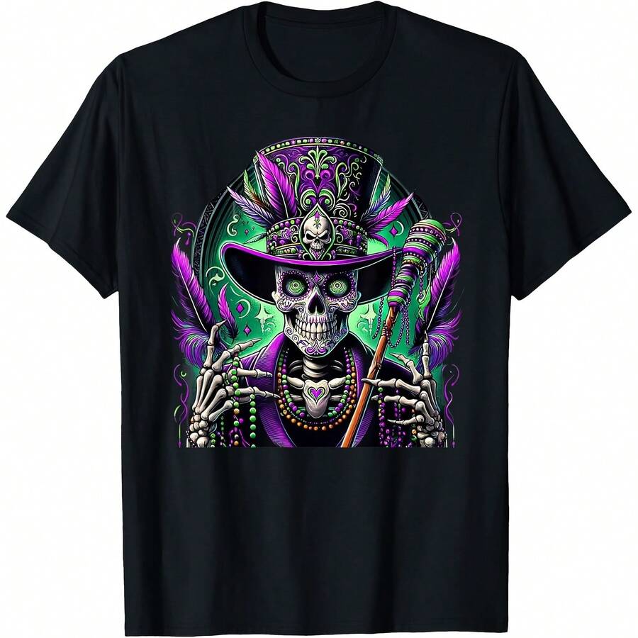 Mardi Gras Costume Sugar Skull Carnival New Orleans Trip T-Shirt - Black - View 1