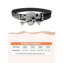 1pc Skull Neutral Belt For Men Sparkling Rhinestone Fashion Belt For Punk Fashion Rivet Belt Suitable For Jeans Jackets Or Party Decorations Etc Halloween Fall Autumn Halloween Autumn-Winter Accessories Suitable For Teens Youth Men Casual Outdoor Athletic Vacation Graduation Gifts Birthday Daily Wear - A - 查看 4