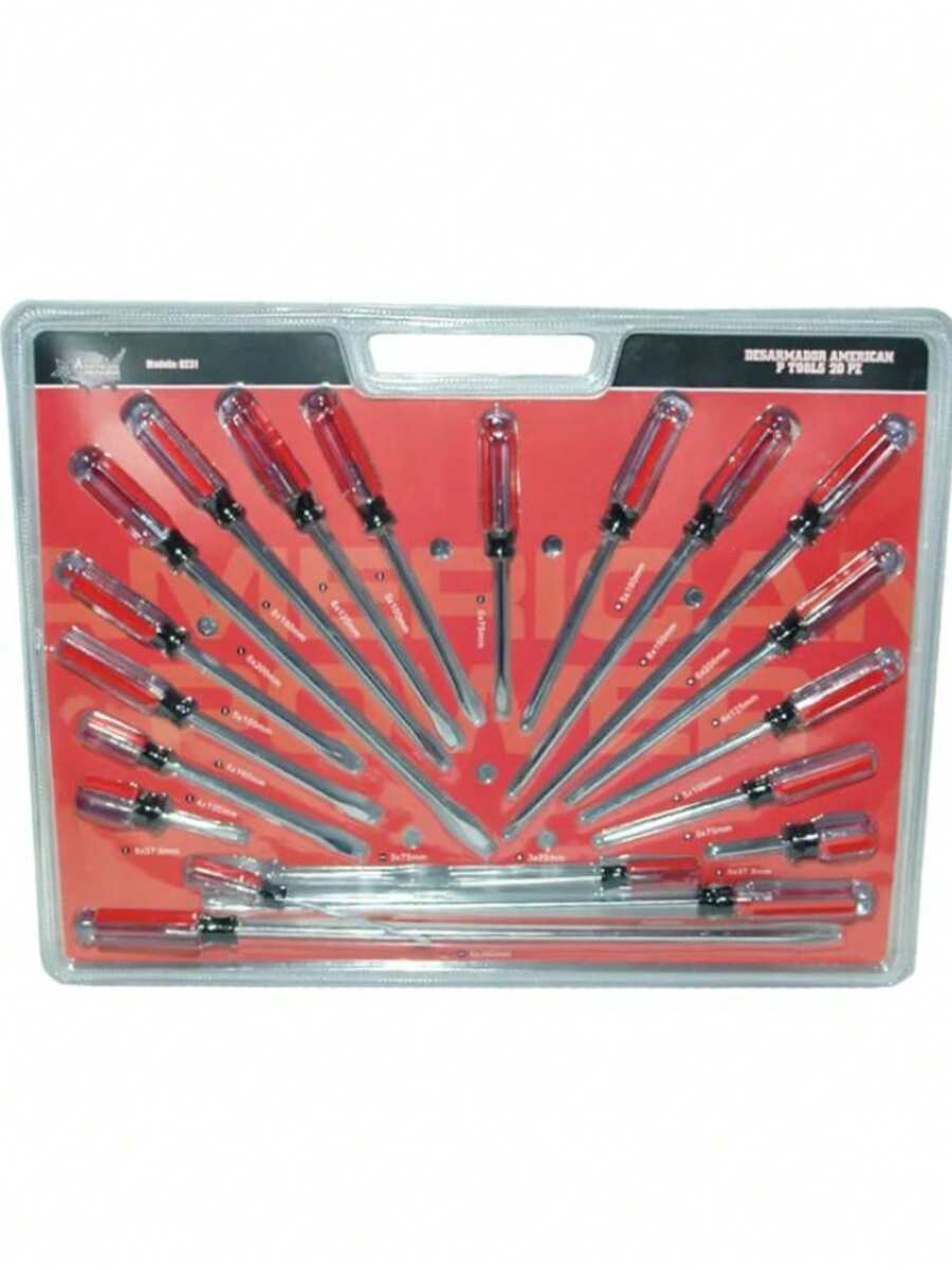 JUEGO DE DESARMADORES 20 PIEZAS MANGO DE PVC PUNTA DE CRUZ Y PLANO - Rojo - Ver 1