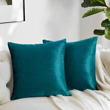 Set Of 2 Cushion Covers 45x45 Premium Smooth Velvety Suede With Invisible Zipper, Decorative - Petroleum Green - View 3