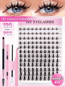 240/168pcs D-Curl Natural Eyelash Extension Kit, 168pcs Cluster Eyelash Set, 9-12mm Lengthening Curly Eyelashes Extension Kit With Eyelash Glue And Applicator, DIY Use At Home - Black - View 2