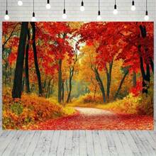 1 Magical Autumn Path Large-Sized Background Flag - Vibrant Autumn Leaf Design, Made Of Polyester Material, Perfect For Cameras, Seasonal Celebrations, Comfortable Gatherings, And Easy Indoor/Outdoor Settings, Multifunctional Decoration | Vibrant Design | Polyester - متعدد الألوان 3 - مشاهدة 5