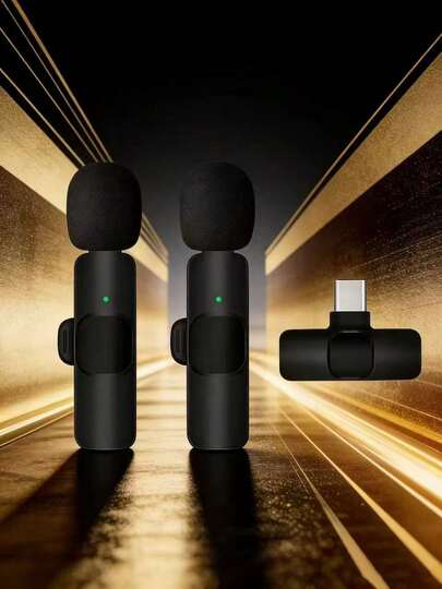 1/2个无线领夹式麦克风，2.4GHz非无线，高功率电池支持边用边充电；专业级录音和降噪功能；拾音细节丰富；20米远距离信号传输；自动配对；即插即用；操作简便；兼容iOS、安卓手机、平板电脑、笔记本电脑，适用于视频录制、Vlog，是直播和采访的必备工具。