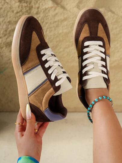 New Women Shoes, Fashion Versatile Lace-Up Striped Decor Platform Increase Height Solid Color Soft Bottom Casual Shoes, Sneakers, Fashionable Lightweight Running Shoes, Shoes, Suitable For Daily Wear, Commuting