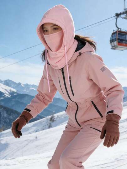 1顶男女通用秋冬滑雪帽/骑行帽，保暖内衬绒面休闲拉法帽，单孔抽绳针织帽，纯色，适合冬季户外骑行、滑雪、登山等活动