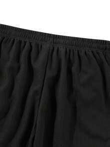 Men's Waffle Loose Straight Leg Pants, Casual Solid Color Retro Style, Autumn/Winter - Black - View 7