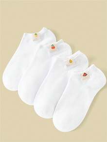 4 Pairs Girls White Fruit Logo Princess Ballet Socks, Breathable Mesh Flat Socks, Suitable For Ramadan, Easter - White - View 2