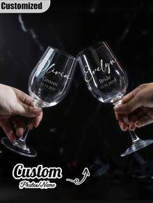 Customizable Wine Glass, Personalized Wedding Glass, Photo & Text Customized, High Borosilicate Glass, Stemmed Highball Glass, White Wine Glass, Red Wine Glass, Face & Name Customized Cup, Bridesmaid Groomsmen Gifts, Wedding Party Essentials - Multicolor - View 7